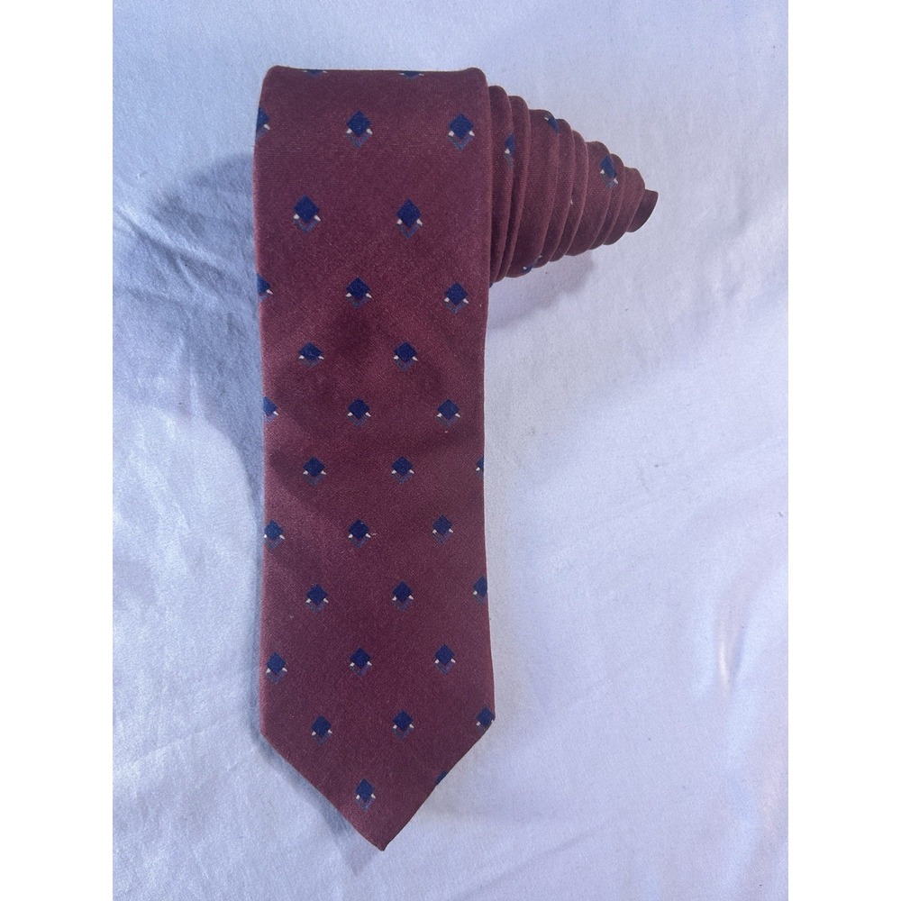 Vintage Christian Dior Silk Necktie Burgundy Blue Geometric Made USA Mens Tie